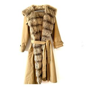 Long faux fur trench coat